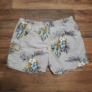 Tommy Bahama Swim Trunks Mens 2XL XXL Grey Floral AOP Aloha‎ Hawaiian Relax